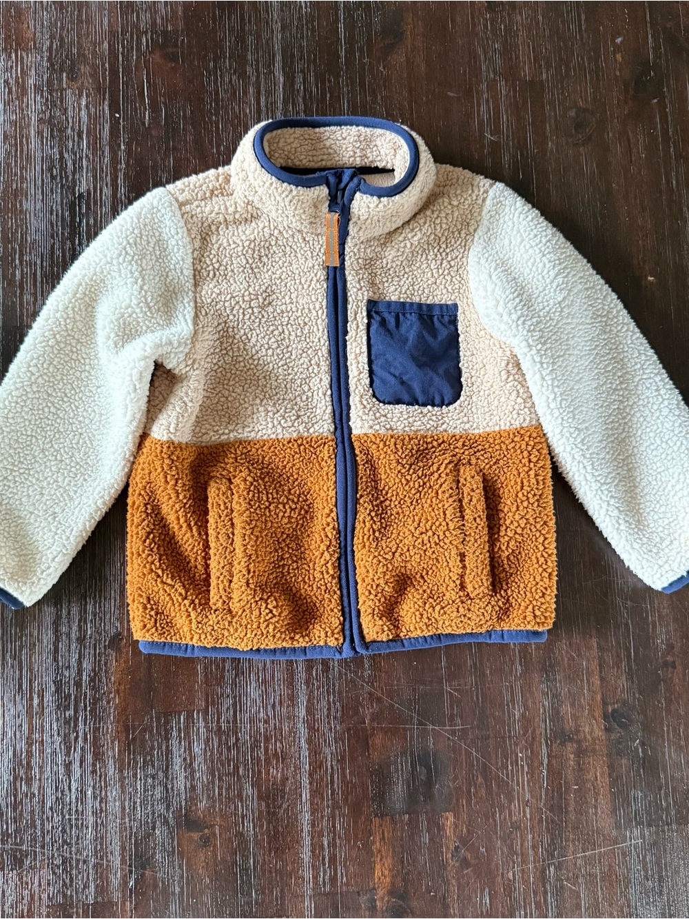 Cat & Jack Cream, Tan & Blue Colorblock Sherpa Jacket